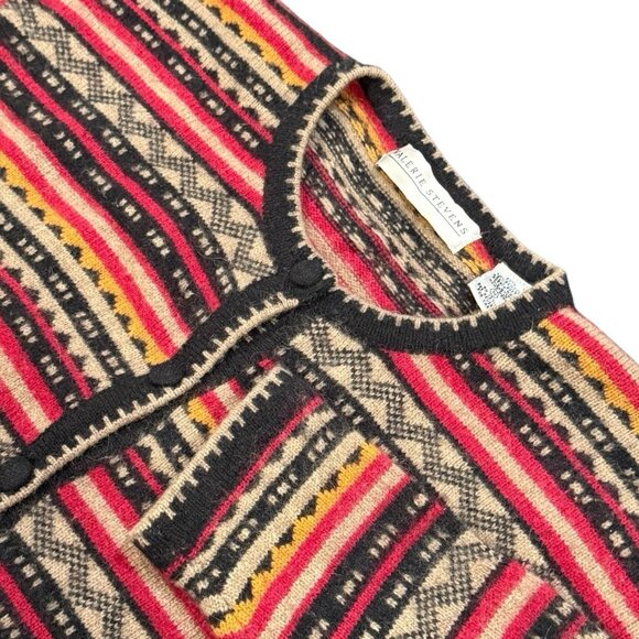 VTG Valerie Stevens Red Aztec Lambswool Angora Cardigan Sweater Womens Medium - Picture 1 of 10